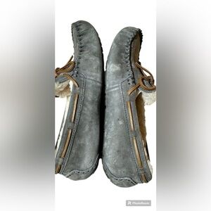 UGG Gray Moccasins with Tan Accents